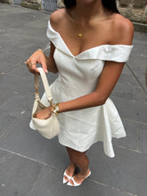 Sofia Satin Detail Off Shoulder Structured Mini Dress