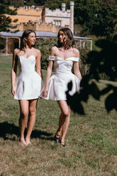 Sofia Satin Detail Off Shoulder Structured Mini Dress