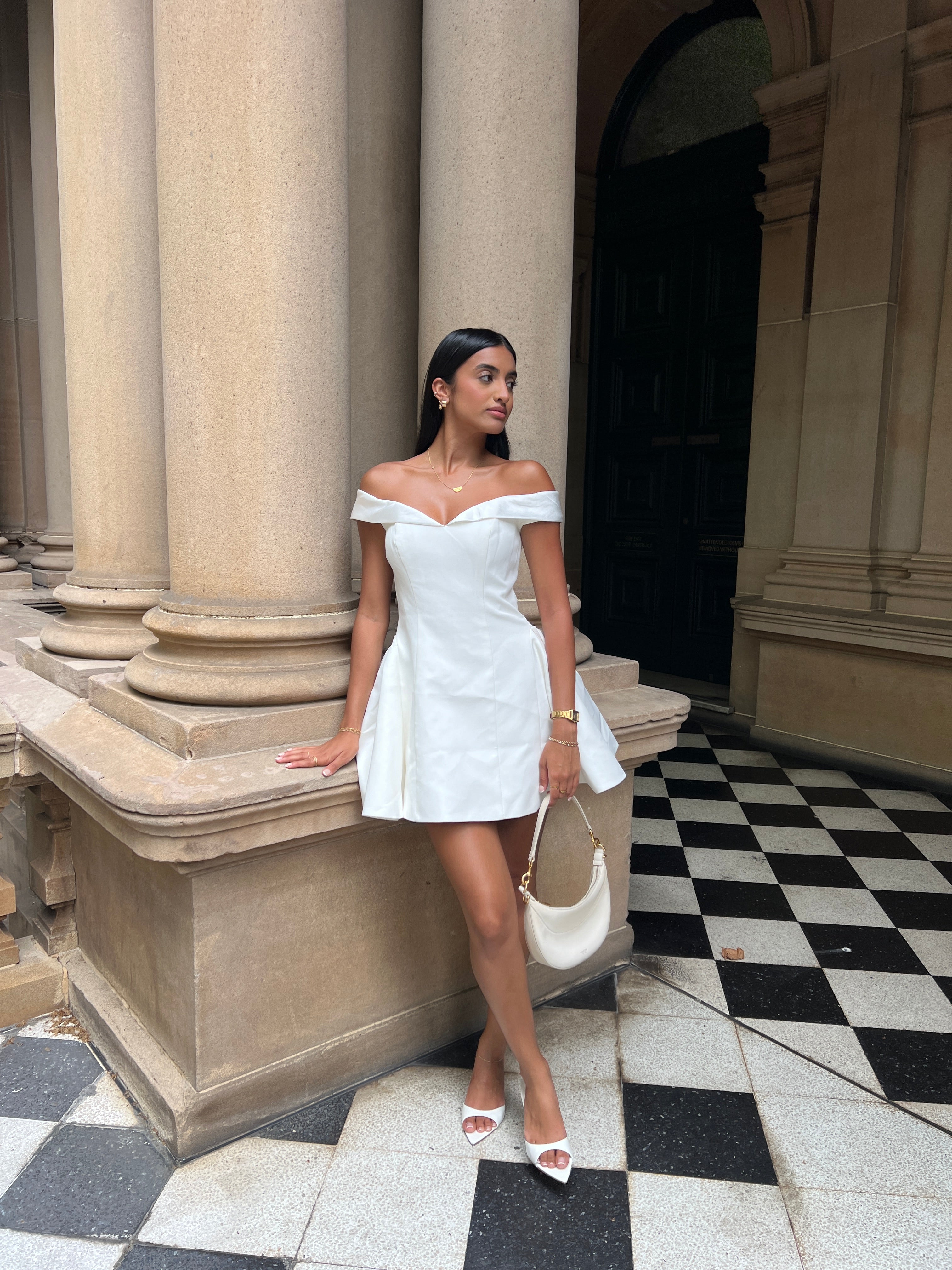 white off the shoulder dresses australia Draped Plus Size Chiffon Goddess A-Line Wedding Dress with Off-the-Shoulder Straps